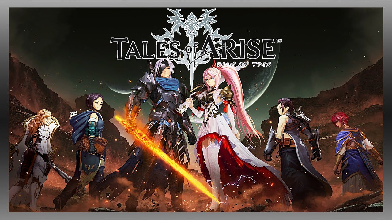 Titelbild von "Tales of Arise". zu sehen sind die Charaktere des Spiels in einer Pose